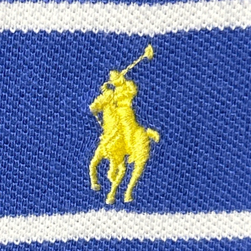 Polo Ralph Lauren Short Sleeve Polo Shirt‎ Blue White Striped Yellow Pony Large